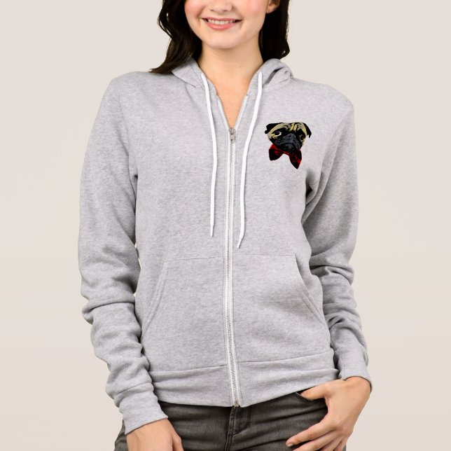 Dicky Pug - Ladies Zip Hooded Jacket Hoodie (Front)