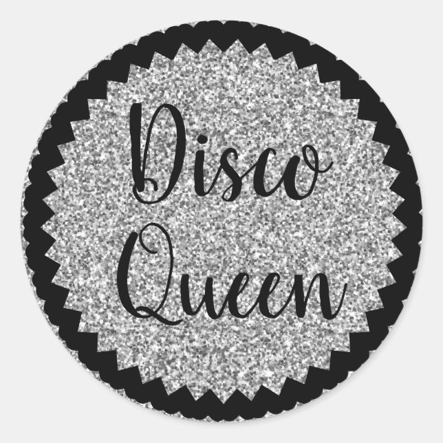 Dico Queen Silver Glitter Classic Round Sticker (Front)