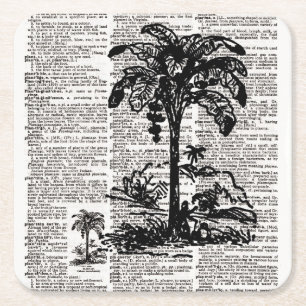 Dictionary Art Palm Tree Square Paper Coaster