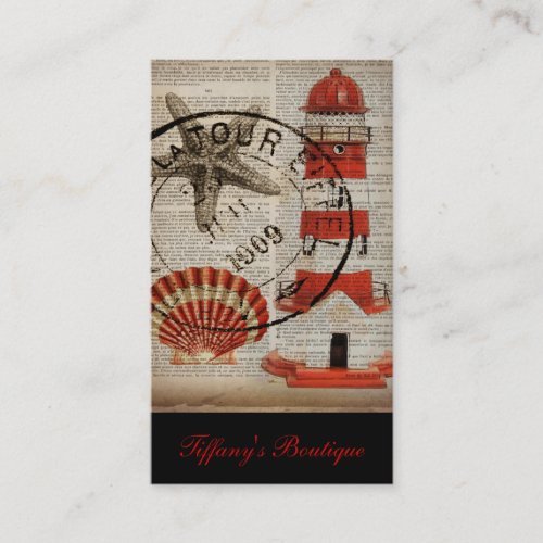 dictionary coastal seashell lighthouse nautical business card