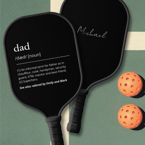Dictionary Dad Definition Custom Name Black Pickleball Paddle
