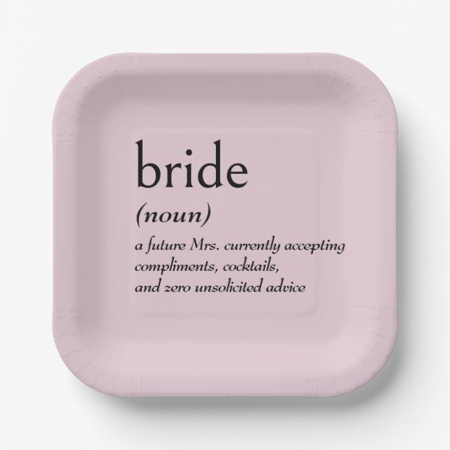 Dictionary Definition for BRIDE Paper Plates (Front)
