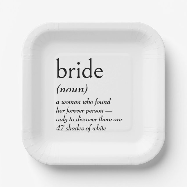 Dictionary Definition for BRIDE Paper Plates (Front)