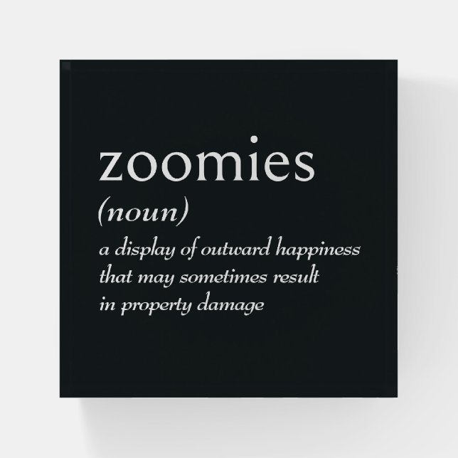 Dictionary Definition for ZOOMIES Paperweight (Front)