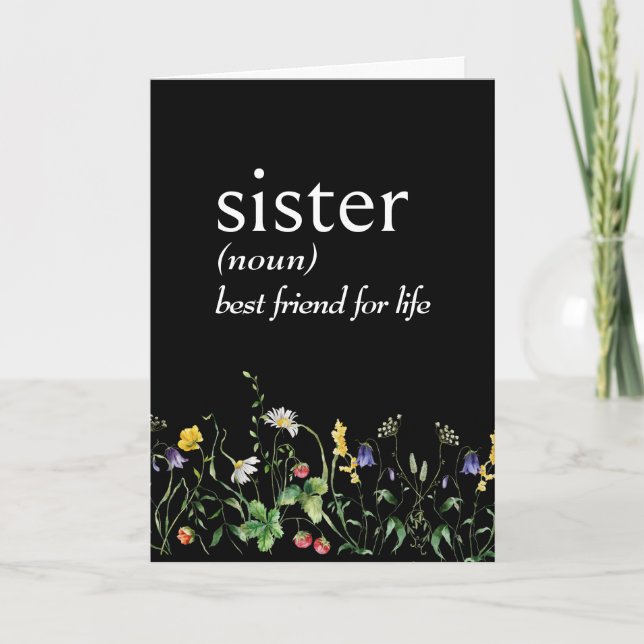 Dictionary Definition of SISTER With Wildflowers Card (Front)