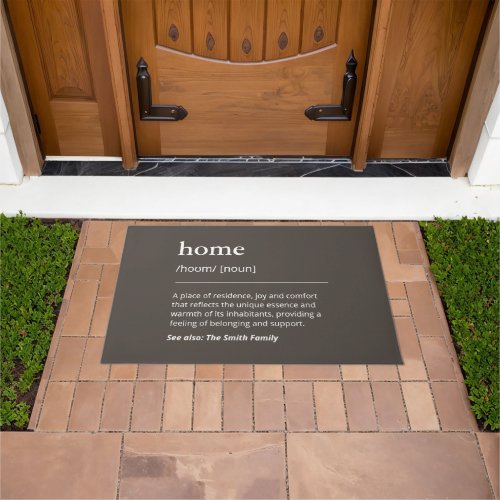 Dictionary home with custom family name taupe doormat