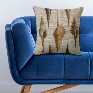 dictionary print french botanical beach seashells throw pillow