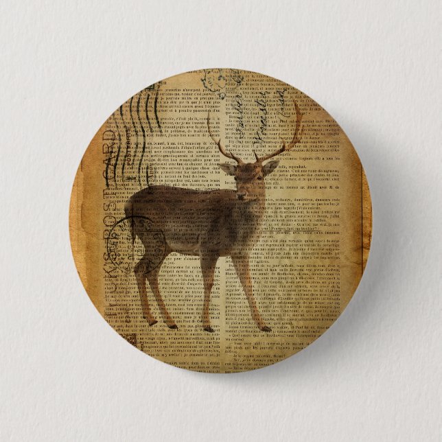 Dictionary print outdoorsman whitetail buck Deer Pinback Button (Front)