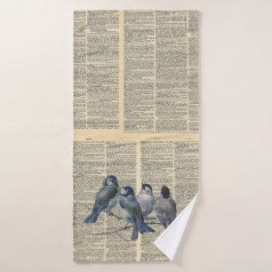 Dictionary print with birds pet bath bath towel