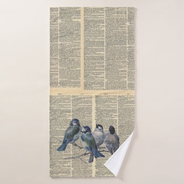 Dictionary print with birds pet bath bath towel (Bath Towel)