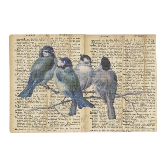 Dictionary print with birds pet placemat (Front)