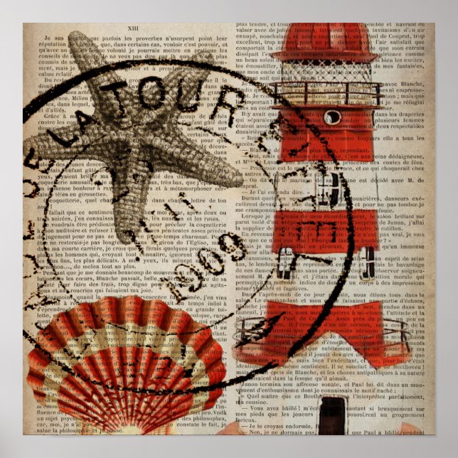 dictionary prints art coastal seashell lighthouse (Front)