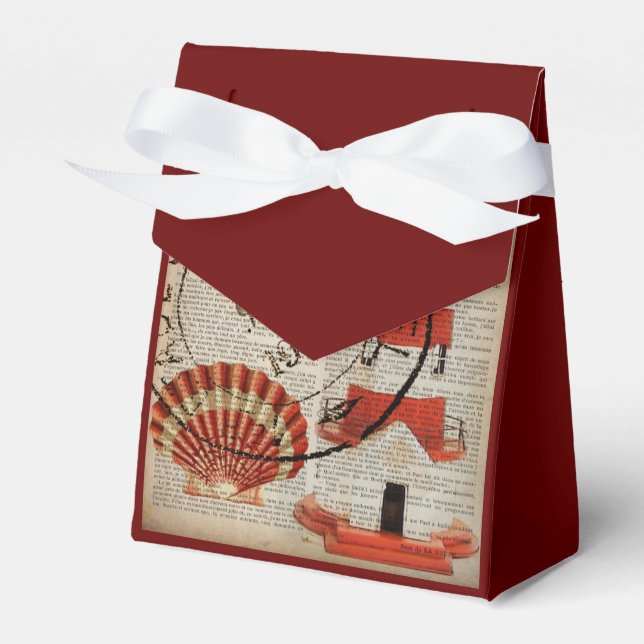 dictionary prints art coastal seashell lighthouse favor boxes (Front Side)