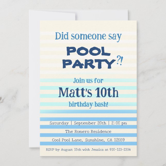 Did Someone Say Pool Party?! Birthday Invitation (Front)