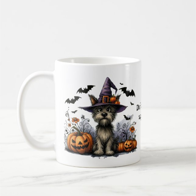 Did Someone Say Treat? Cute Dog in Witch's Hat  Coffee Mug (Left)