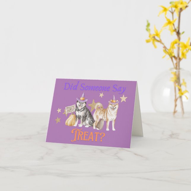 Did Someone Say Treat Halloween Shiba Card (Yellow Flower)