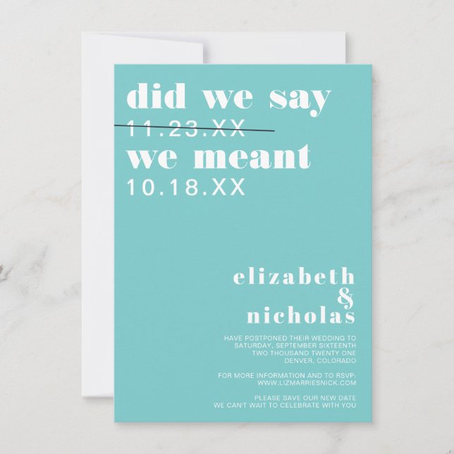 Did We Say | Change the Date Wedding Announcement (Front)