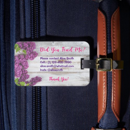 Did You Find Me Purple Flowers on Wood Imitation Luggage Tag