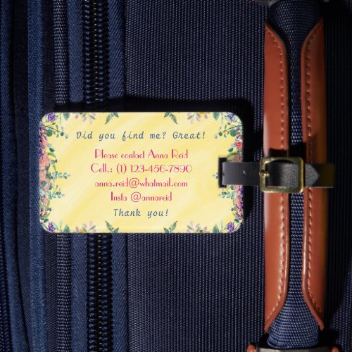 Did You Find Me Textured Yellow and Floral Frame Luggage Tag