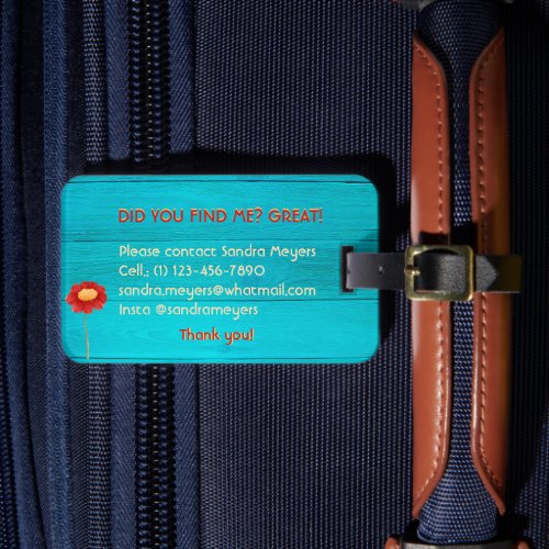 Did You Find Me Turquoise Wood Imitation Flower Luggage Tag