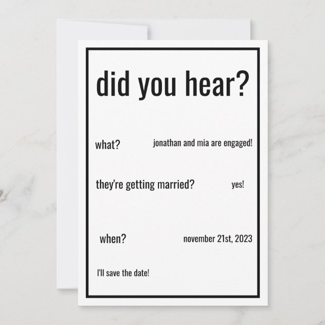 did you hear? custom add details minimal wedding  invitation (Front)