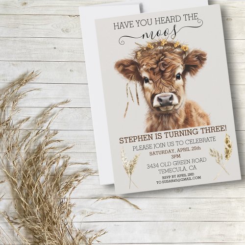 Did you Hear the Moos Boho Highland Cow Birthday   Invitation