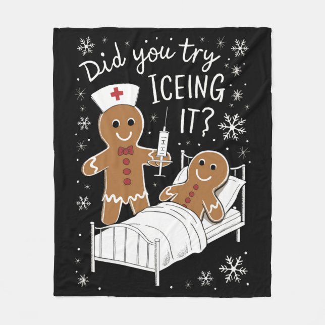 Did You Try Icing It School Nurse Christmas Cookie Fleece Blanket (Front)