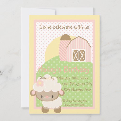Diddles Farm Lamb Birthday Invitation