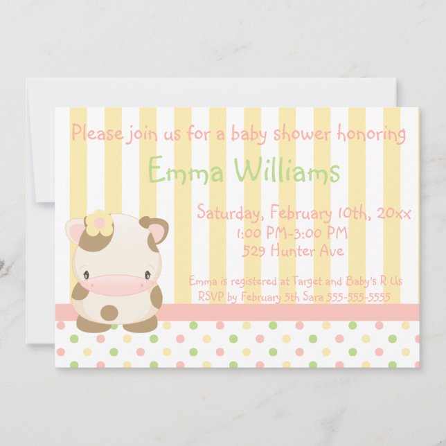 Diddles Farm Moo-Cow Baby Shower Invitation 4 (Front)