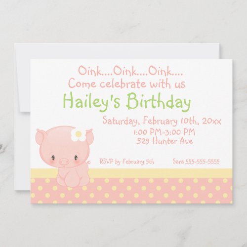 Diddles Farm Pig Birthday Invitation
