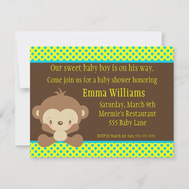 Diddles Monkey Boy Baby Shower Invitation (Front)