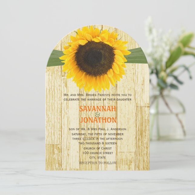 Die Cut  Barn Wood Sunflower Wedding Invitation (Standing Front)