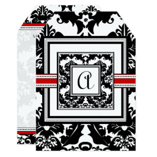 Die Cut Black Damask Red Trim Wedding Invitation