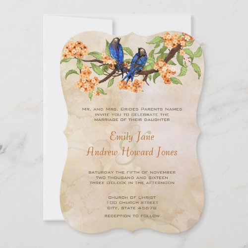 Die Cut Coral Navy Vintage Love Bird Tea Stain Invitation