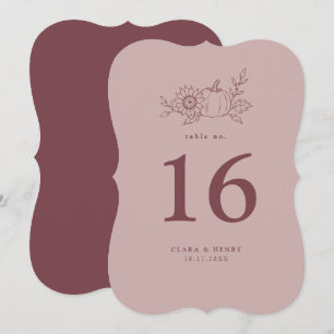 Die Cut Dusty Rose Pumpkin Sunflower Table Number