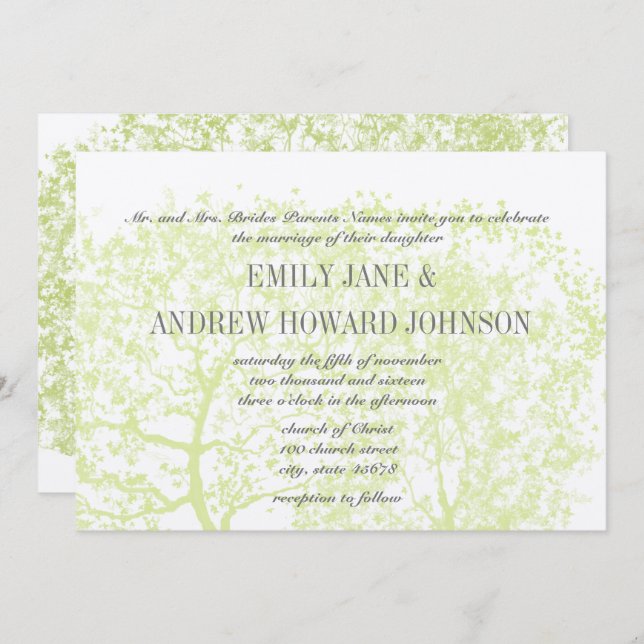 Die Cut Gray and Green Tree Weddings Personalized Invitation (Front/Back)