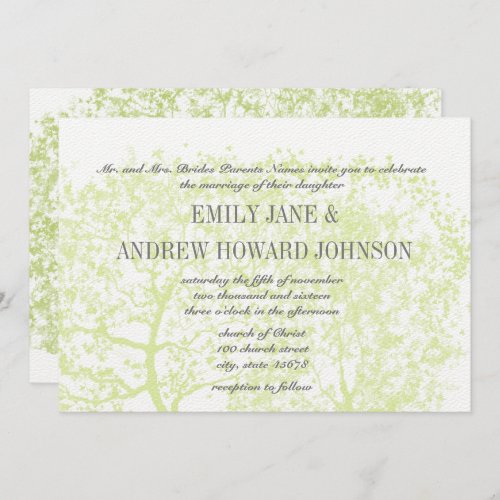 Die Cut Gray and Green Tree Weddings Personalized Invitation