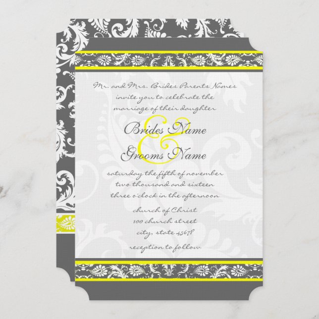 Die Cut Gray and Yellow Wedding Invitations (Front/Back)