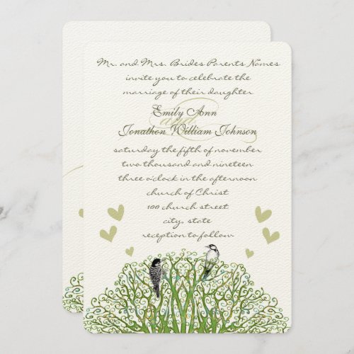 Die Cut Love Bird Green Tree Wedding Invitation