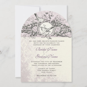 Die Cut Love Bird Lavender Scroll Wedding Invitation