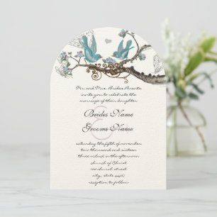 Die Cut Lovebird Aqua & Pink Wedding Invite