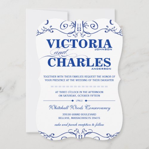 Die Cut Modern Vintage Typography Royal Blue Invitation