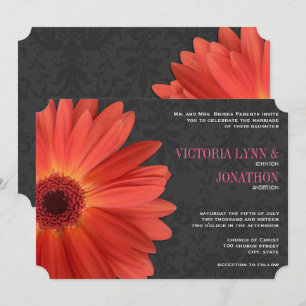 Die Cut Pink Orange Gerber Daisy Wedding Invitation