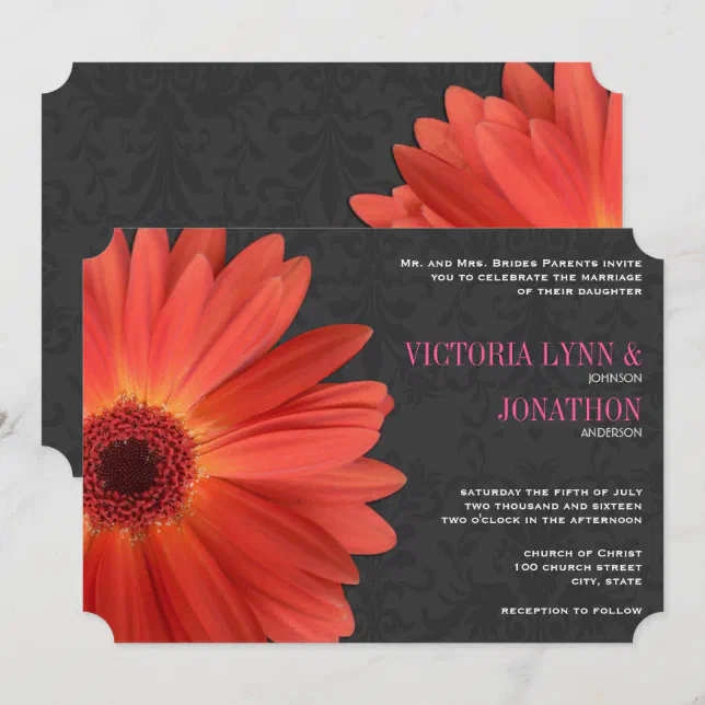 Die Cut Pink Orange Gerber Daisy Wedding Invitation | Zazzle