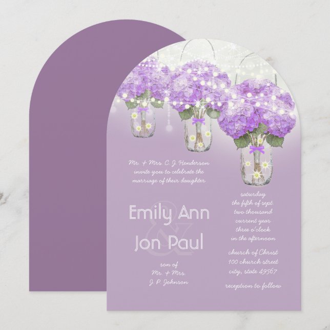 Die Cut Radiant Purple Mason Jar Wedding Invitation (Front/Back)