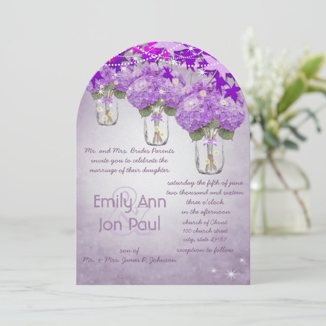 Die Cut Radiant Purple Mason Jar Wedding Invitation (Standing Front)