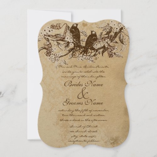 Die Cut Rustic Cherry Blossom Love Birds Wedding Invitation