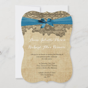 Die Cut Rustic Country Lace Blue Wedding Invitation