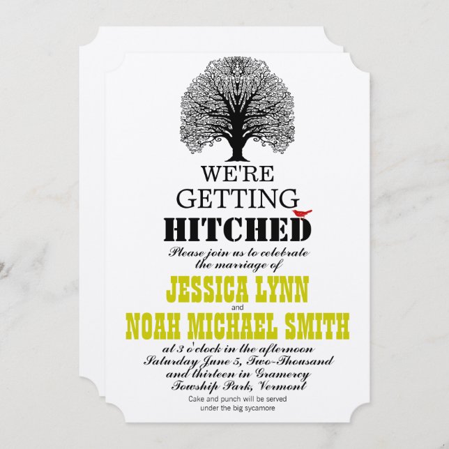Die Cut Rustic Cute Bird Tree Wedding Invitation (Front/Back)
