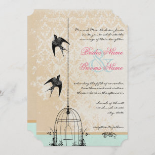 Die Cut Rustic Love Bird Birdcage Wedding Invitation